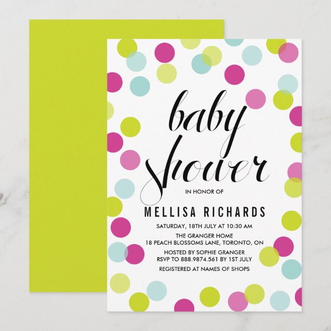 Invitation Baby shower Confetti coloré (Devant / Derrière)