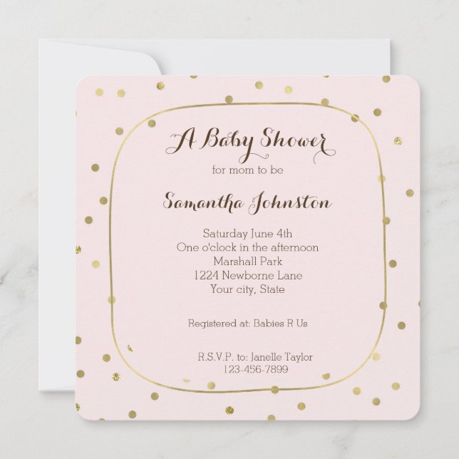 Invitation Baby shower Confetti en or rose (Dos)