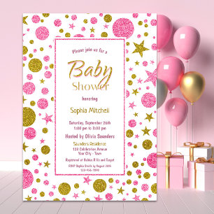 Invitation Baby shower Confetti en or rose