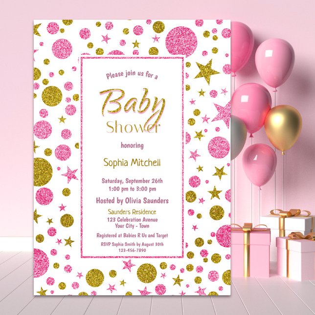 Invitation Baby shower Confetti en or rose (Créateur téléchargé)