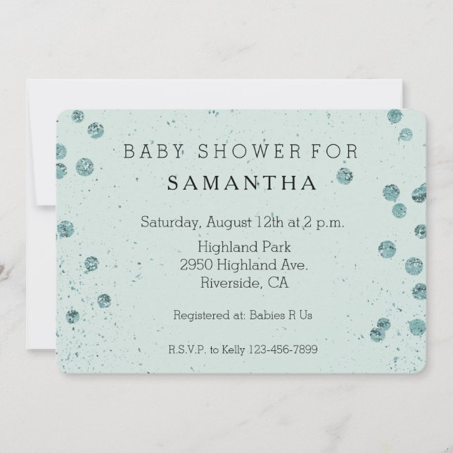 Invitation Baby shower Confetti Glitterie verte (Devant)