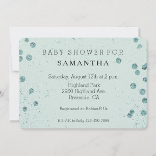 Invitation Baby shower Confetti Glitterie verte