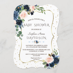 Invitation Baby shower Confetti Parties scintillant or bleu r