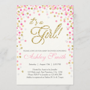 Invitation Baby shower Confetti Parties scintillant or rose I