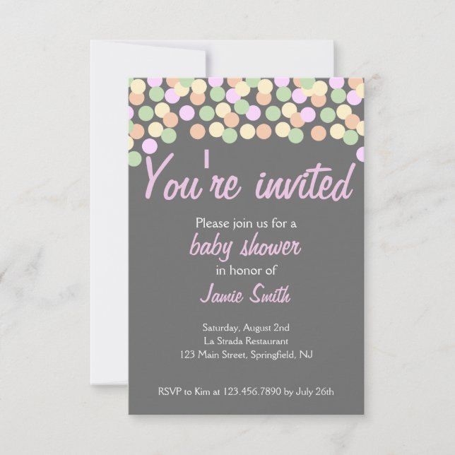 Invitation Baby shower Confetti pointillé (Devant)