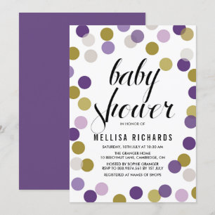Invitation Baby shower Confetti Pois violet et or