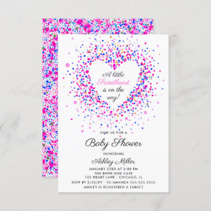 Invitation Baby shower Confetti rose et pourpre