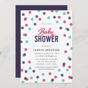 Invitation Baby shower Confetti Turquoise Indigo Pink