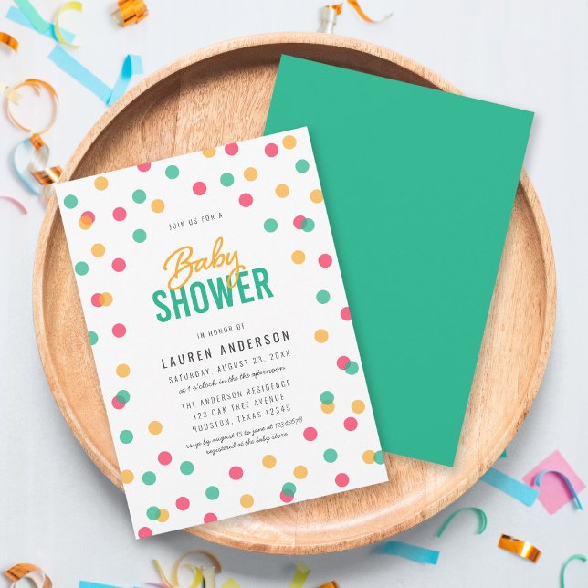 Invitation Baby shower Confetti Turquoise rose orange (Créateur téléchargé)