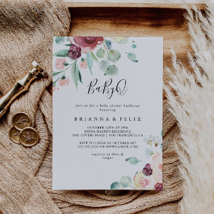 Invitation Baby shower contemporain Eucalyptus BabyQ Barbecue