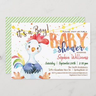 Invitation Baby shower coq, garçon, ferme