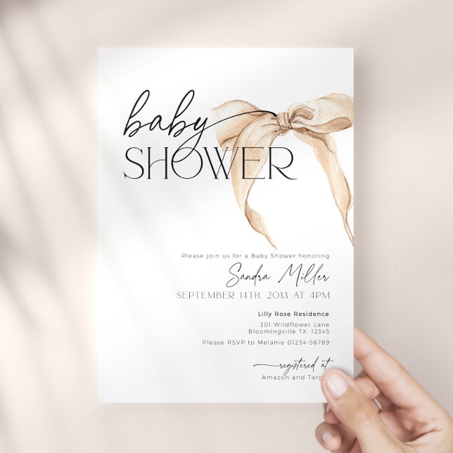 Invitation Baby Shower Coquette à l'Arc Beige (Créateur téléchargé)
