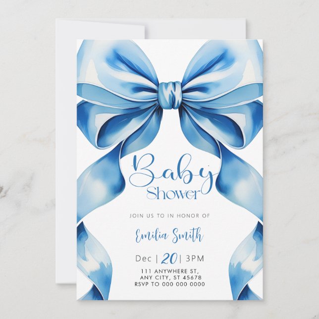Invitation Baby Shower Coquette Arc-en-Ciel Bleu (Devant)