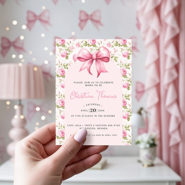 Invitation Baby Shower Coquette Arc-en-Ciel Rose (Créateur téléchargé)