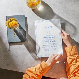 Invitation Baby shower Coquette au ruban bleu
