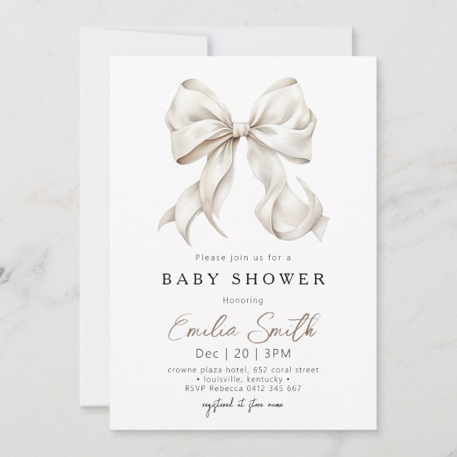 Invitation Baby shower Coquette blanc Chic Off (Devant)