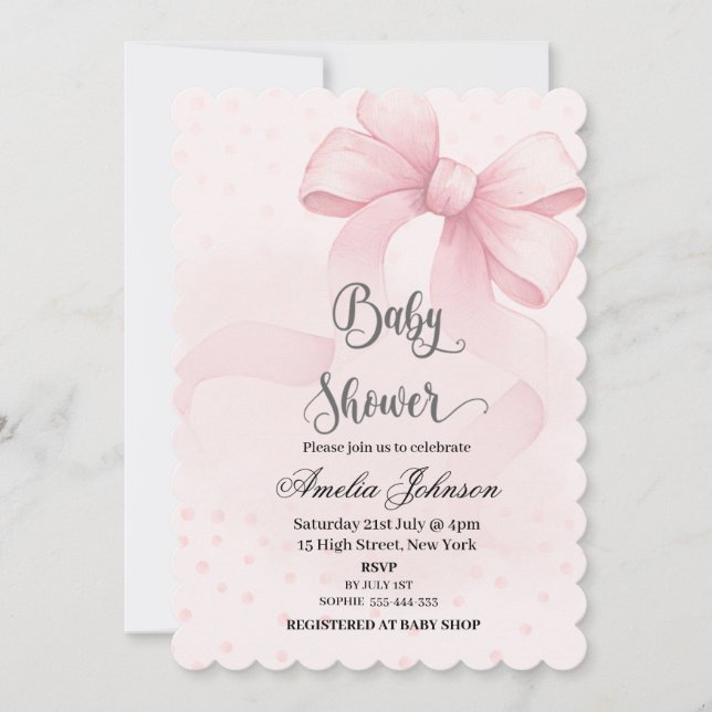 Invitation Baby shower coquette Blush & Bow (Devant)