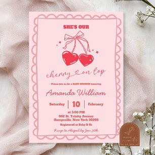 Invitation Baby Shower Coquette Cerise Sur Le Haut
