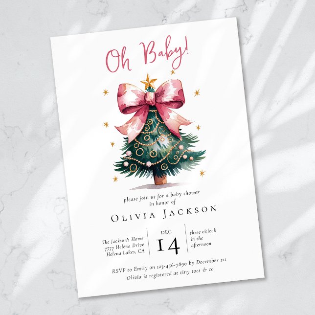 Invitation Baby shower Coquette Christmas Tree Bow (Créateur téléchargé)