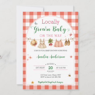 Invitation Baby Shower Coquette Gingham Cultivé Localement