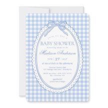 Baby Shower Coquette Nœud Gingham Bleu