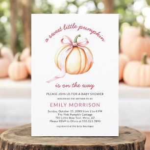 Invitation Baby shower Coquette Petit Citrouille Rose Bow