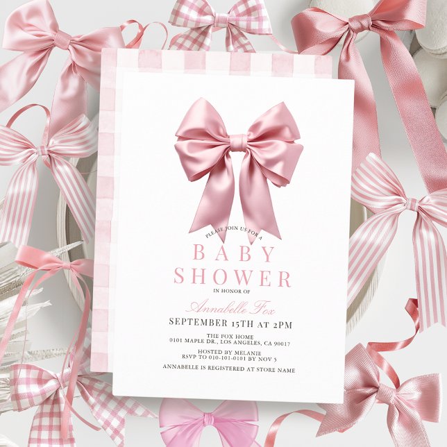 Invitation Baby shower Coquette Pink Bow Ribbon Girl (Créateur téléchargé)