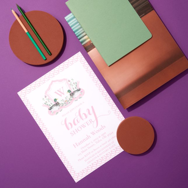 Invitation Baby shower coquette pour canard rose Mallard (Créateur téléchargé)