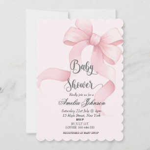 Invitation Baby shower coquette rose blanc et bow