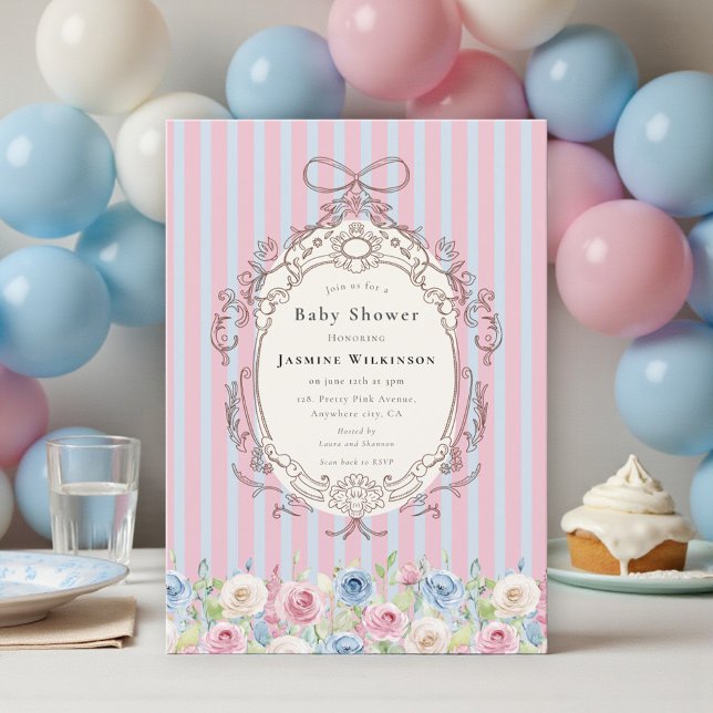 Invitation Baby Shower Coquette Rose pastel avec QR code RSVP (Créateur téléchargé)