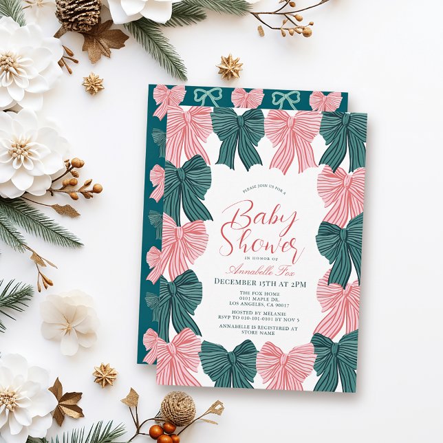 Invitation Baby shower coquette rouge et vert Bow/ruban (Créateur téléchargé)