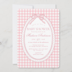 Invitation Baby Shower Coquette Ruban Gingham Rose