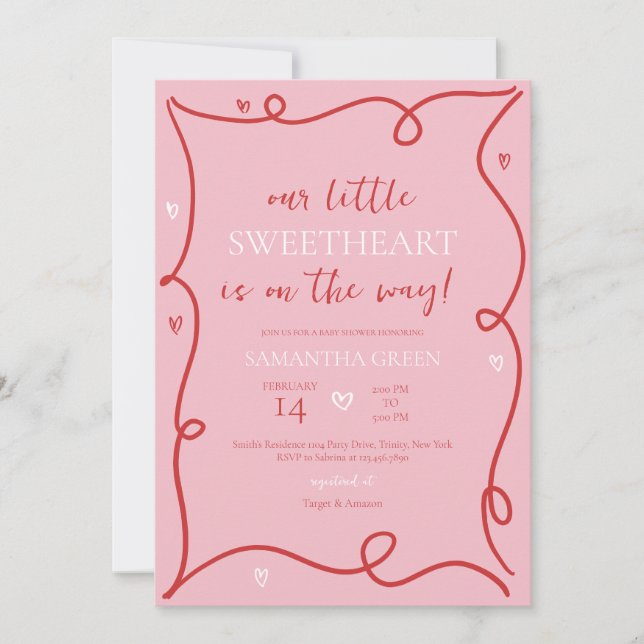 Invitation Baby shower Coquette Valentine (Devant)