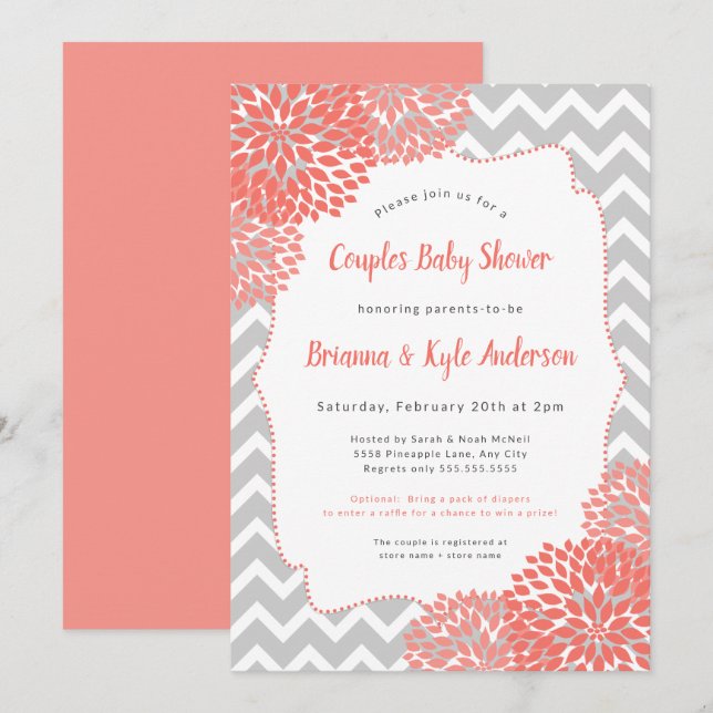 Invitation Baby shower Coral Couples (Devant / Derrière)
