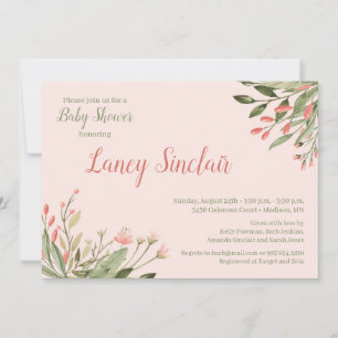 Invitation Baby shower Coral Floral Corners