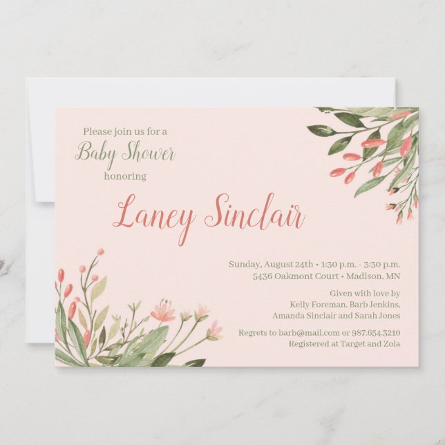 Invitation Baby shower Coral Floral Corners (Devant)