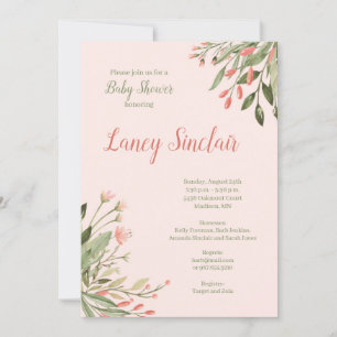 Invitation Baby shower Coral Floral Corners
