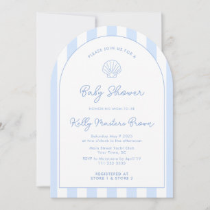 Invitation Baby shower côtier bleu et blanc de la mer moderne
