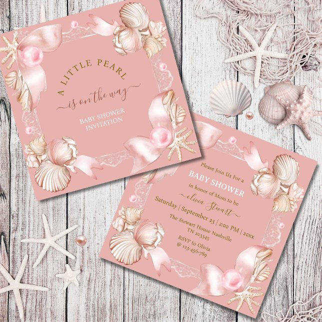 Invitation Baby shower côtier chic rose poire (Créateur téléchargé)