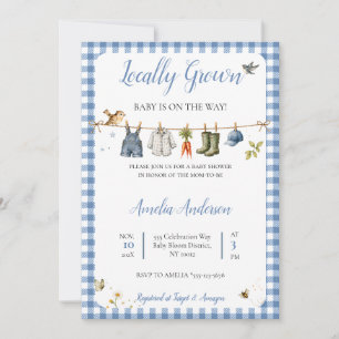 Invitation Baby Shower Country Boy en Gingham Bleu de Fabrica