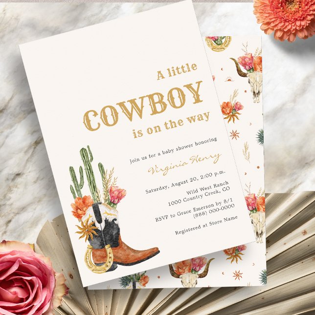 Invitation Baby Shower Country Western Rustique (Rustic Wild West Theme A Little Cowboy Baby Shower Invitation with Cactus by Painted Paperie
)
