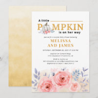 Baby Shower Couple Citrouille Aquarelle Lilas Rose