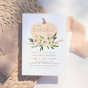 Invitation Baby Shower Couple Courge Rose Et Or Moderne