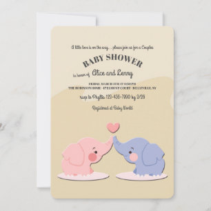 Invitation Baby shower Couple Eléphant Cute
