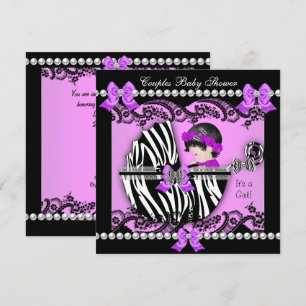 Invitation Baby Shower Couple Fille Zèbre Violet