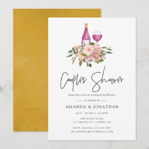 Invitation Baby Shower Couple Floral Blush et Or Dégustation