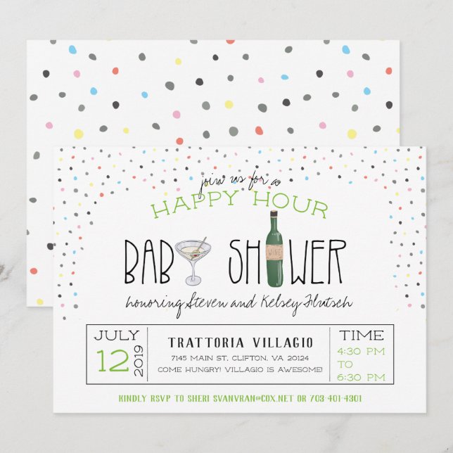 Invitation Baby-Shower Couple | Happy Hour (Devant / Derrière)
