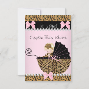 Invitation Baby Shower Couple Mignonne Fille Blonde Léopard R
