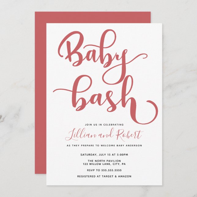 Invitation Baby shower Couples Bébé Bash (Devant / Derrière)