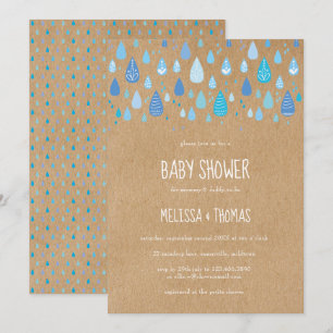 Invitation Baby shower Couples Couples Couples Bleu Cute Rain